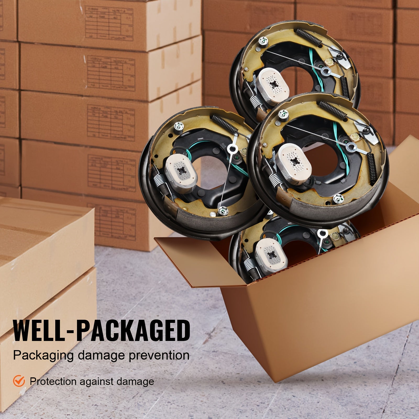 2 Pairs VEVOR Self-Adjusting Electric Trailer Brakes, 10 Inch X 2-1/4 Inch Iron Material, Operating Voltage 36-100V, 3500 Lbs Bearing Capacity, 4-Hole Mount, Replacement Brake System Backing Plate - Room Electrical / Hardwired