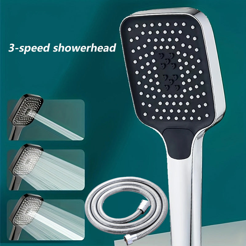 3-Function Shower Head Set - Extra Large Face with 59.06" Hose - High Pressure Rain, Massage & Mist Modes - Easy Install, Universal Fit, Designed for Shower Only
