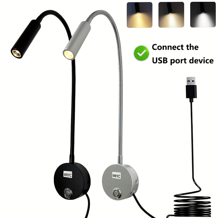 LED flexible gooseneck wall-mounted reading light, touch switch, 3 color options and dimmable illumination, suitable for desk or bedside, study light, workspace lighting, adjustable lamp, minimalist lamp, sturdy material
