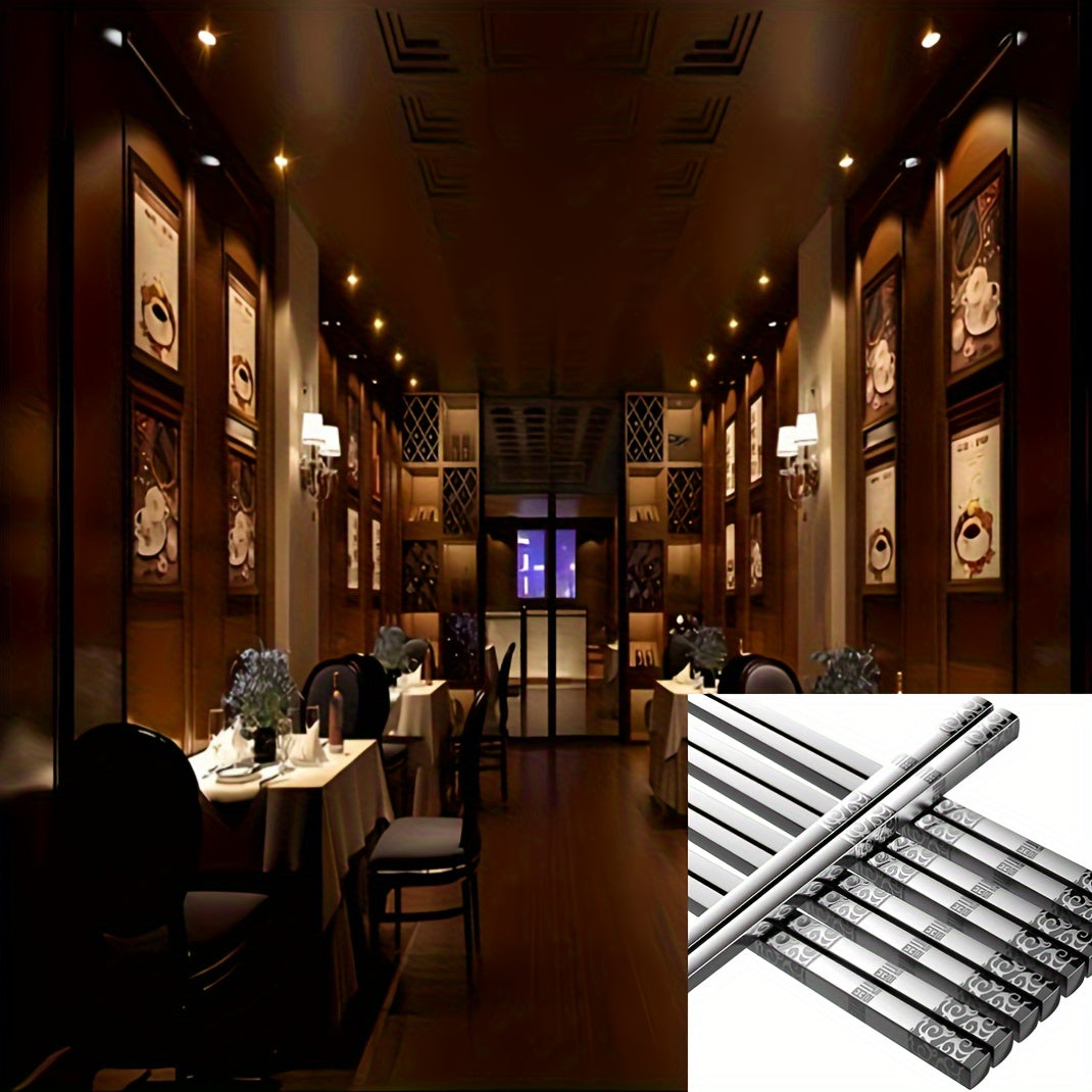 5 Pairs Reusable Metal Chopsticks – Stainless Steel Auspicious Cloud & Fortune Chopstick Set – Laser Engraved, Non-Slip Chinese Cooking Chopsticks – Dishwasher Safe – New Year Gift Chopstick Set