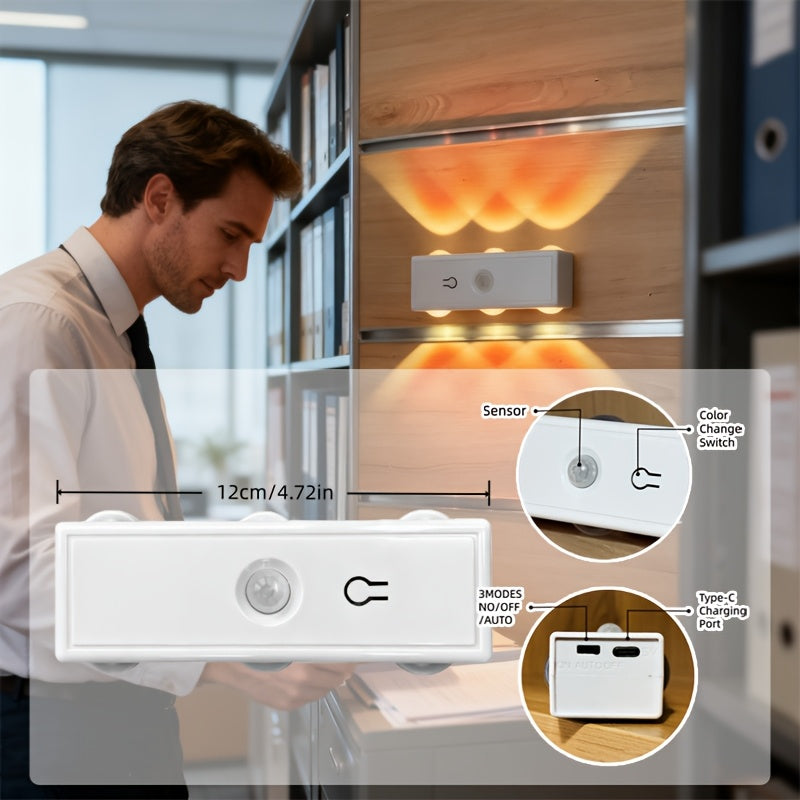 1pc Motion Sensor Night Light, Magnetic Wall Lamp, Detachable Wall Mounted Light with Adjustable Lens, Up and Down Lighting, USB Rechargeable LED Lamp, Wireless Stair Light, Indoor Wooden Wall Light for Closet Corridor Stairway