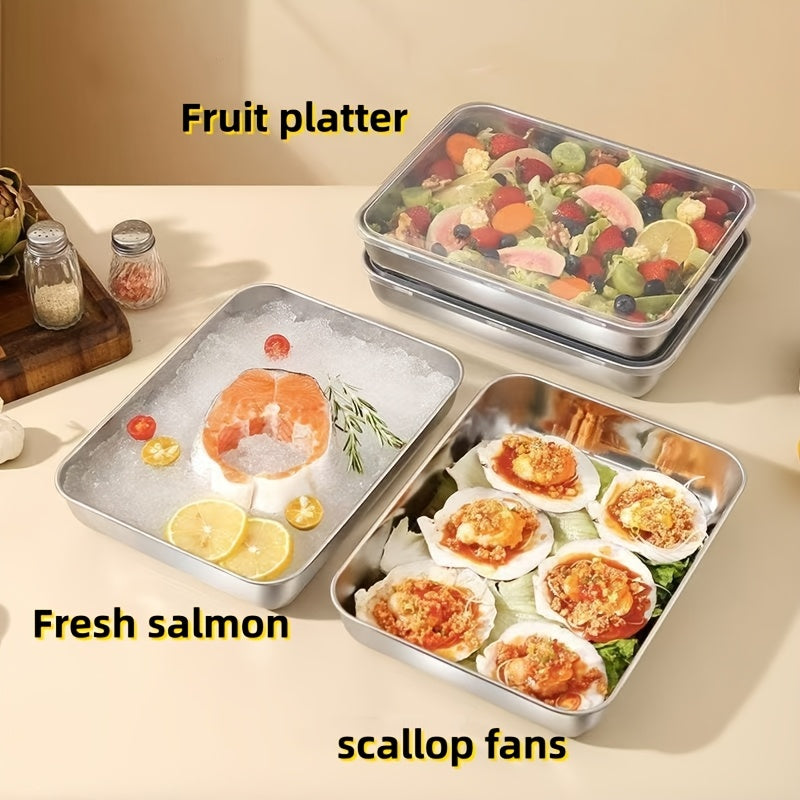 Stainless Steel Bread Tray Set of 3, Kimchi Plate, Oven-Safe Heat-Resistant Pan, Tray for Dipping Flour for Fried Foods, Thick Durable Material, Dip Tray, Cake Baking, Kitchen Storage, Kitchen Accessories, Kitchen Gadgets, Kitchen Supplies