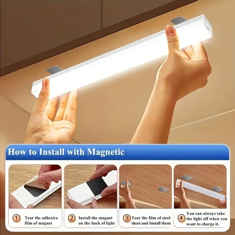 1 个 10/20/30/50cm USB 白色&暖色 LED 灯带，带运动传感器，非常适合橱柜、衣柜和走廊，无线运动传感器 LED 灯条，可充电磁性夜灯