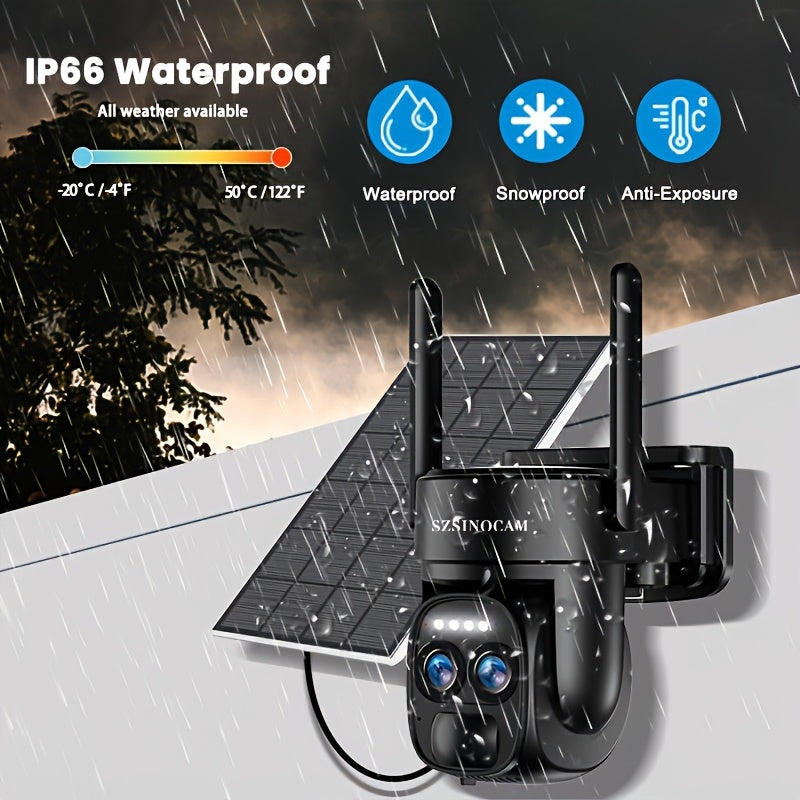 Outdoor Safety High-definition Night Vision, Home Security Camera, with Solar Power, WiFi Connection, PIR Motion Detection, Outdoor Home Monitoring Light Alarm, Two-way Audio, Wireless Security Camera, Suitable for Gardens, Front Doors, Rating IP66