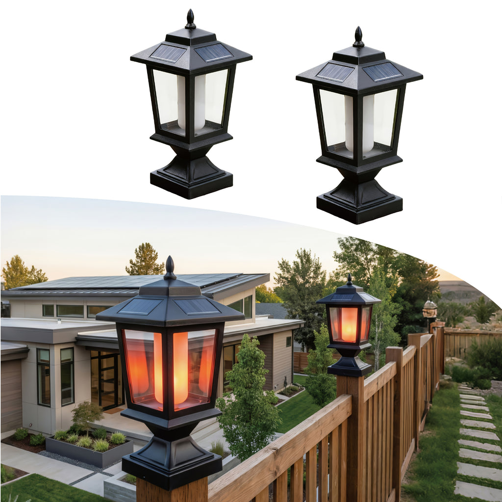 2-Pack Solar Lamp Post, Automatic Dusk to Dawn Waterproof Solar Outdoor Light Cover, Suitable for 4x4 Wood Post, Solar Light with Glass Shade, for Deck Fence Patio Post Decoration, Matte Black