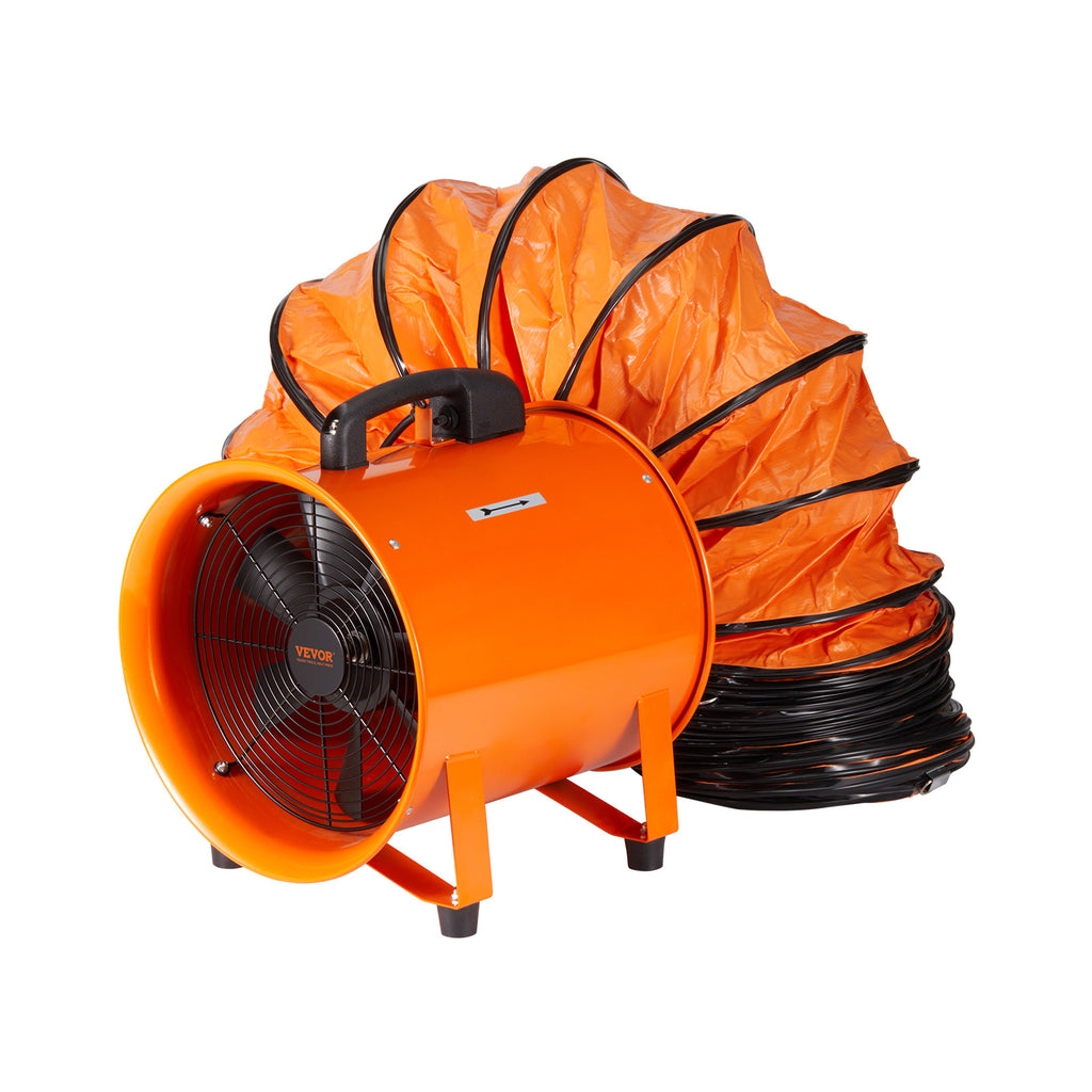 VEVOR Portable Ventilator, 10 Inch Heavy Duty Cylinder Fan with 16.4ft/33ft Duct Hose, 380W Powerful Workshop Exhaust Fan, Model 1893FM, Industrial Utility Blower for Dust & Smoke Removal at Home and Workplace