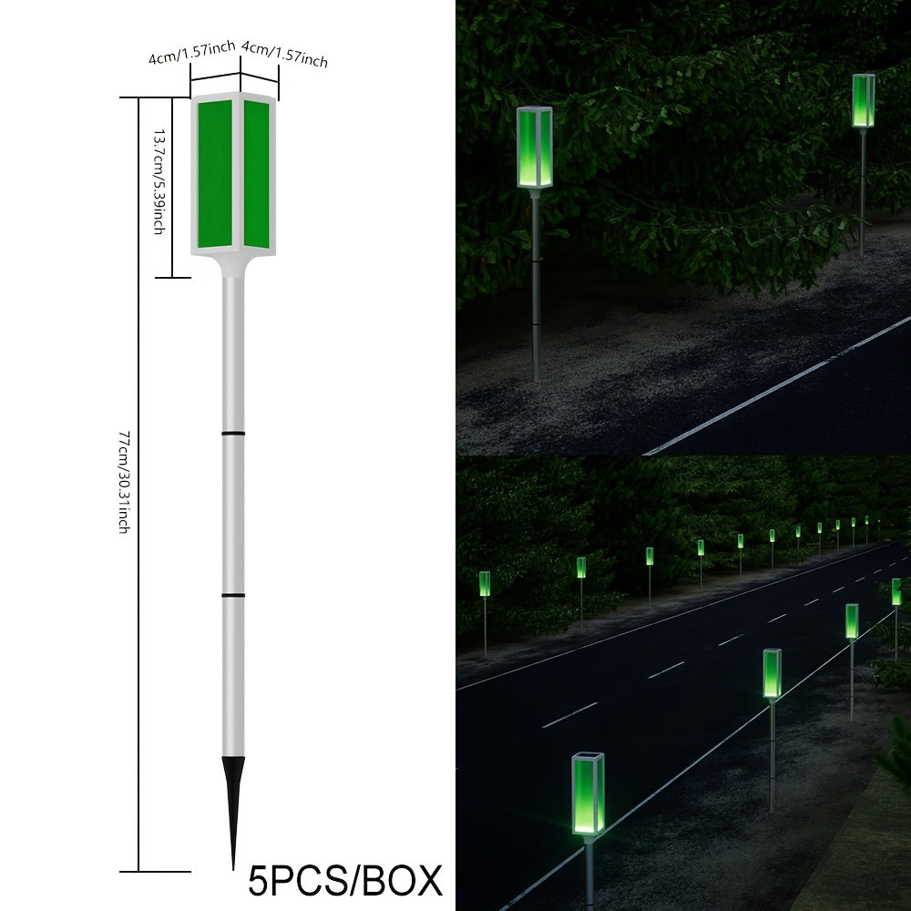 5pcs/Box IP44 Outdoor Solar Lawn Light, Roadblock LED Strobe Signal Ground Plug Lamp