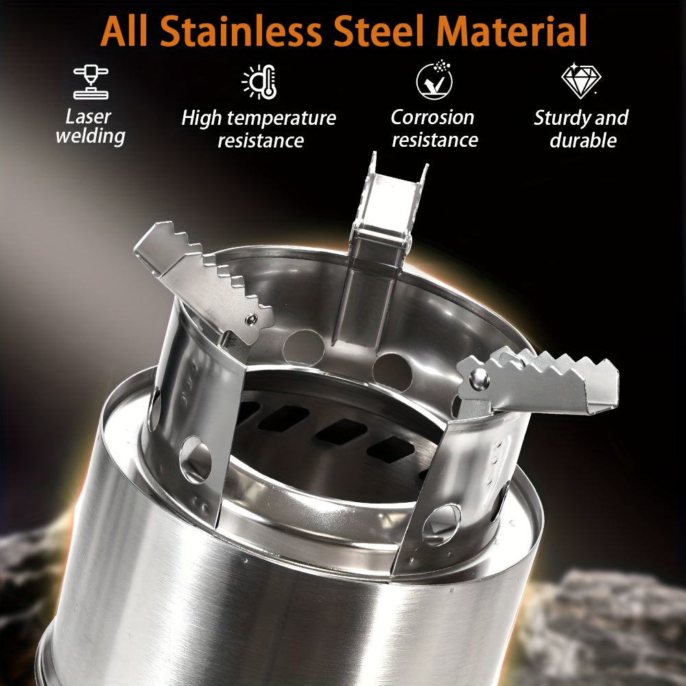 Portable Outdoor Stove, Stainless Steel Double-Layer Heat Concentrating Wood Burning Stove, Detachable Stackable Camping Stove, Detachable Design with Built-In Circulation System for Charcoal Burning, Home Fireplace
