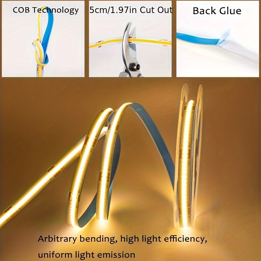 COB LED灯条- 320LED /m， 8mm宽，12V 暖白色，灵活耐用，适用于室内/室外使用，适合家庭，厨房，卧室和舞台照明，室内照明|现代照明|灵活照明，家用LED灯