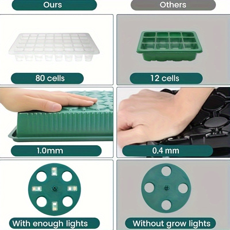 2 Packs 80 Cells / 5 Packs 60 Cells Seed Starter Tray with Grow Light, Seed Starting Kit, Timed Seed Tray, Adjustable Brightness & Humidity, Greenhouse & Garden Seed Planting, Indoor Plant Grow Light