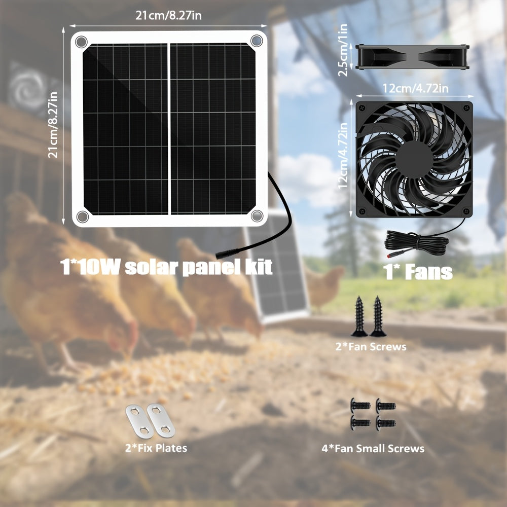 10W Solar Fan, Reversible Intake and Exhaust Ventilation Cooling Fan with Mounting Accessories, IPX5 Waterproof, Suitable for Outdoor Shed, Chicken Coop and Greenhouse
