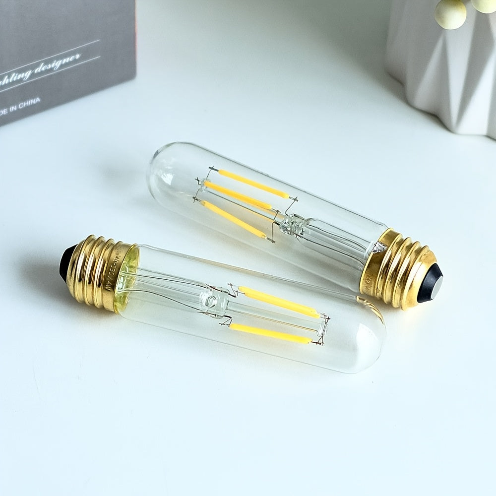 2PCS, decorative Edison LED filament bulb, T28 tubular LED bulb 120V 4W E26 base 4000K neutral white light clear glass bulb non-dimmable, test tube bulb
