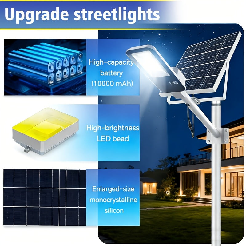 High Power Outdoor Super Bright Solar Light, 10000mAh, 6500K, 375 LEDs, 3H/5H/8H Three Timing Modes, Smart Light Control LED Courtyard Street Light, with Remote Control