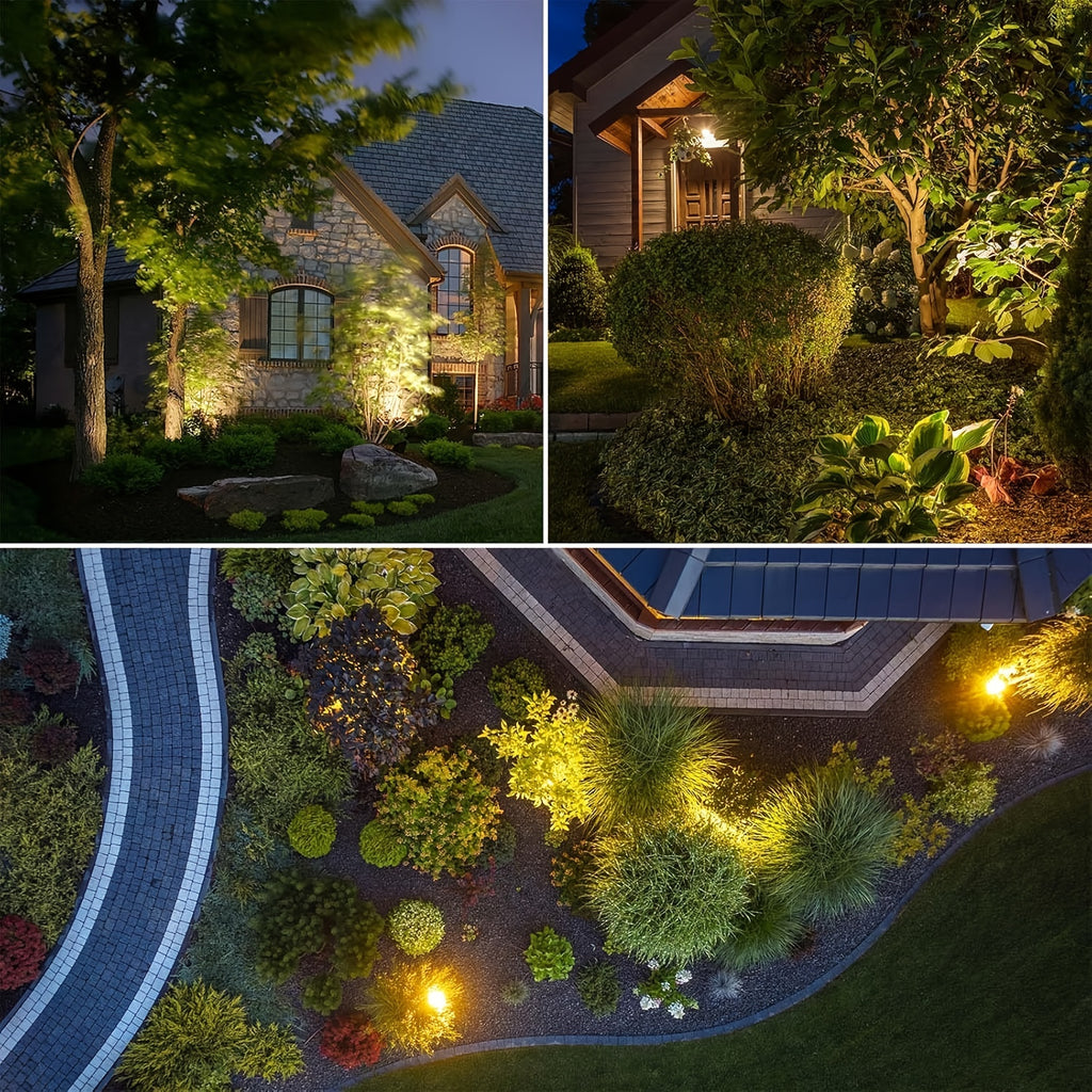 Outdoor landscape lighting low voltage LED spotlight, available in 4, 6, 8 or 10-pack, with transformer, exquisite design, warm white light color temperature 2700K, very suitable for courtyards, gardens and lawns