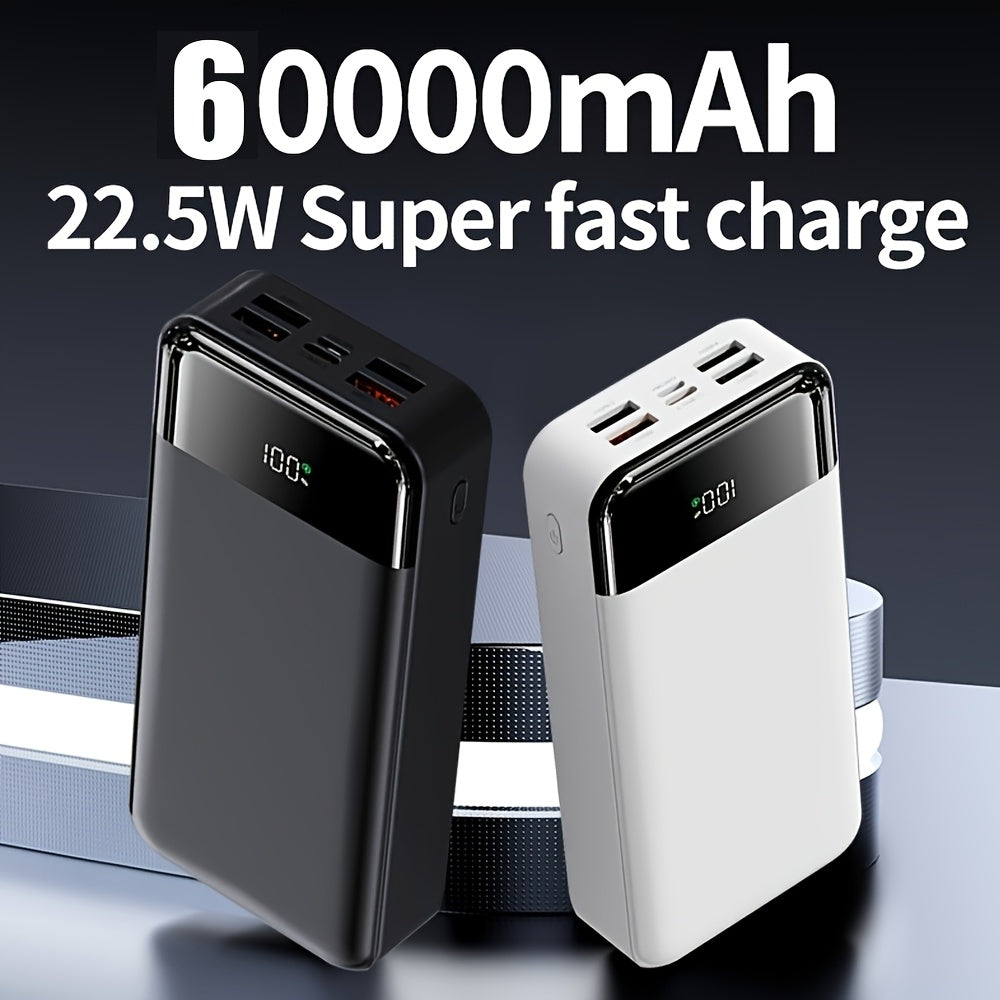 60000mAh大容量便攜充電寶，22.5W快速充電，配備燈光/LED電量顯示，適用於為安卓電子裝置/手機及其他裝置充電，戶外旅行/露營可拆卸應急電源裝置