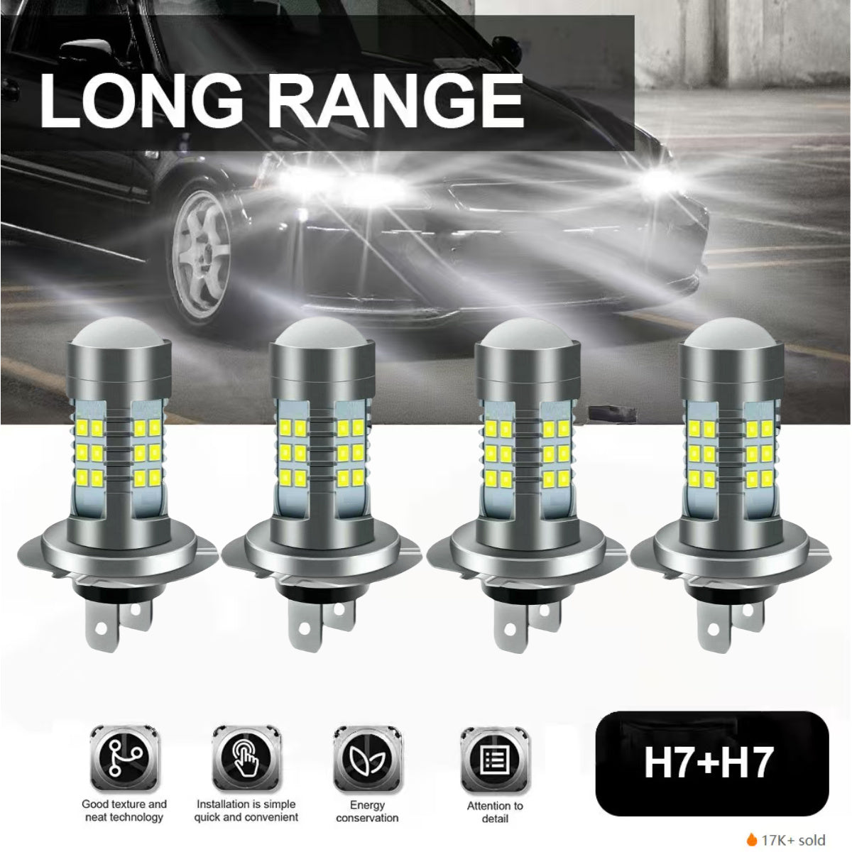 4-Pack H7 LED Headlight Combo Set High/Low Beam Integrated 6500K White Light High Brightness Car Headlight Replacement Bulbs Front Headlight Bulb Installation Car Front Light Bulbs High
