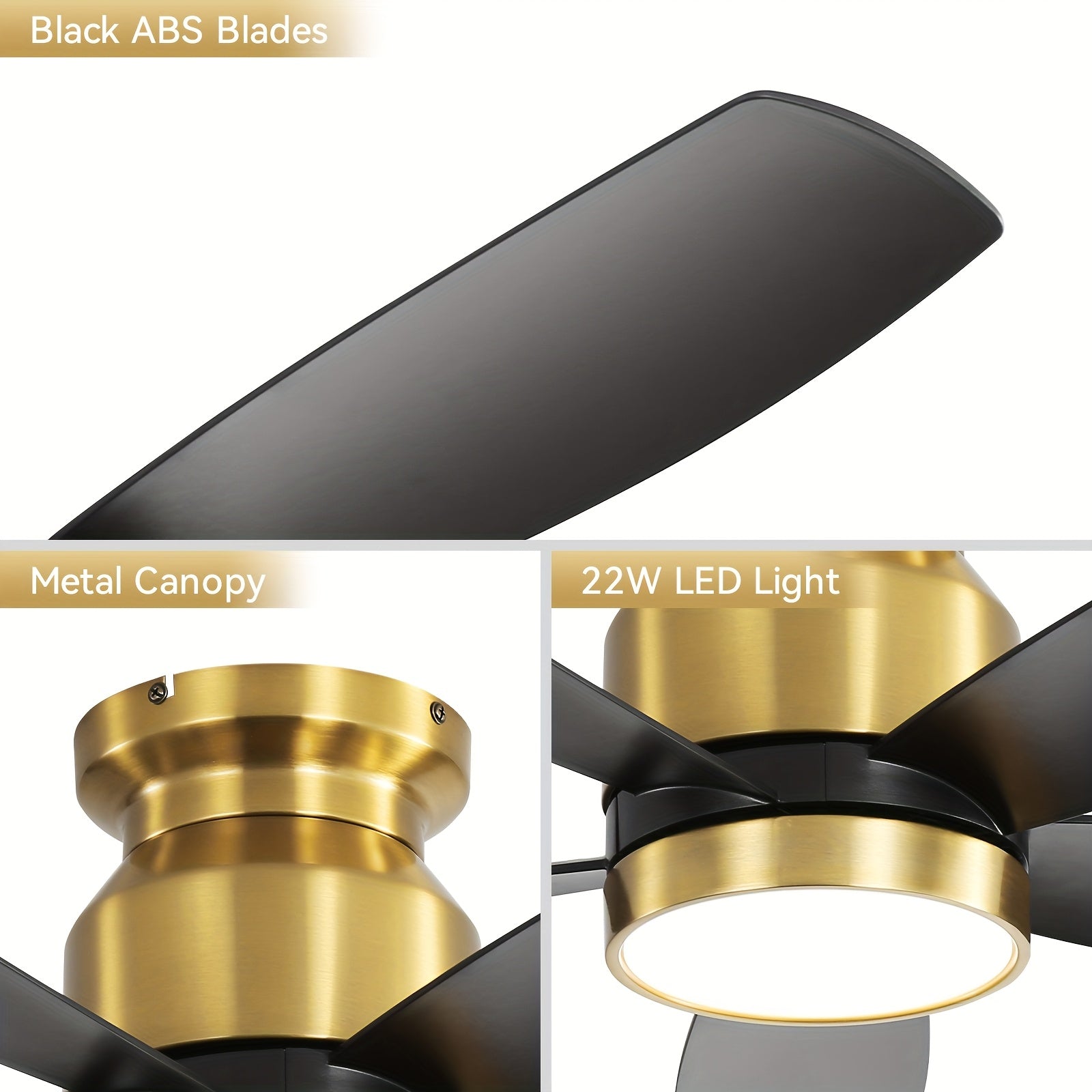 Sofucor 42 Inch Modern Ceiling Fan with Light, 5 Blades Remote Silent Reversible DC Motor, 6 Speed Levels, Timing Function, 3-Color Dimmable LED Light, Black and Gold Dual Design, Energy Saving High Quality Motor