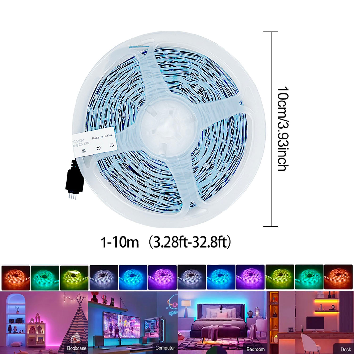 USB RGB LED灯带，配备三键遥控器，3535变色柔性灯带，可调亮度与多种模式，可裁剪式橱柜下照明灯，适用于客厅、舞蹈室及节日装饰
