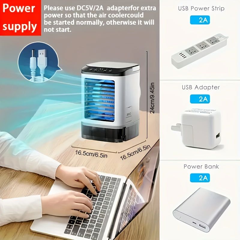 3 Seconds Instant Cooling! Mini Portable USB Cooling Fan Humidifier, Ultra Quiet 25Db, 30.43oz Water Tank, 6 Hours Timer, Ideal for Home Office Dorm, Perfect Holiday Gift
