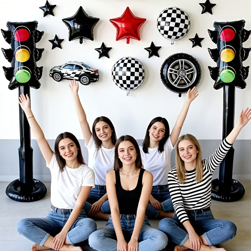 2-Pack 57 Inch Giant Inflatable PVC Traffic Light Model, Creative Racing Birthday Party Decoration, Red Yellow Green Inflatable Traffic Signal Light, Ideal for Christmas Easter Holiday & Birthday Party Decor with Air Pump