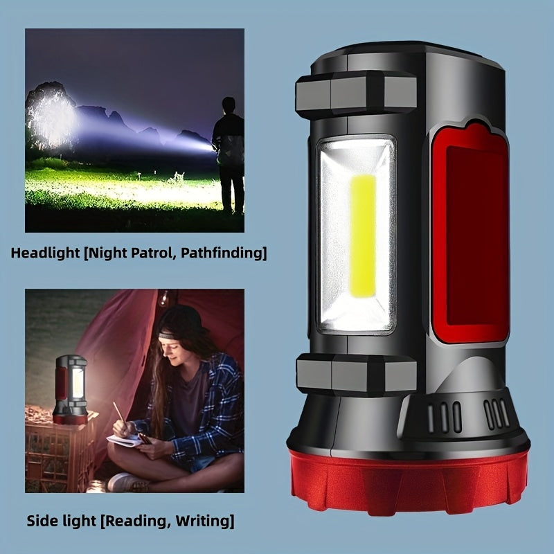 High Power LED Camping Spotlight - Super Bright Portable USB Rechargeable Flashlight, Christmas Gift, Handheld Emergency Flashlight with COB Side Light, Perfect for Outdoor Activities, Hiking, Patrol and Picnic