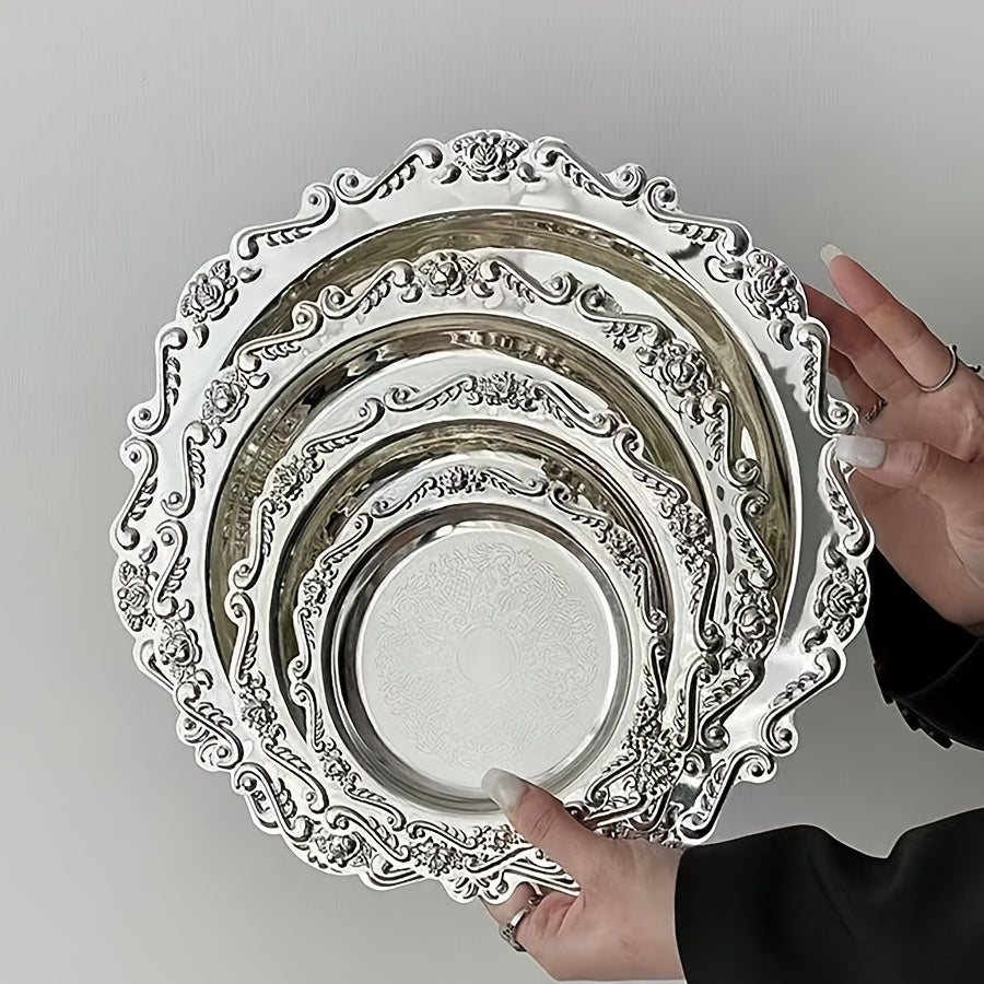 Set of 4 Metal Cake Plates, for Afternoon Tea, Serving Pastries, Snacks, Fruit, or as Decorative Jewelry Organizer (Not Food Contact)