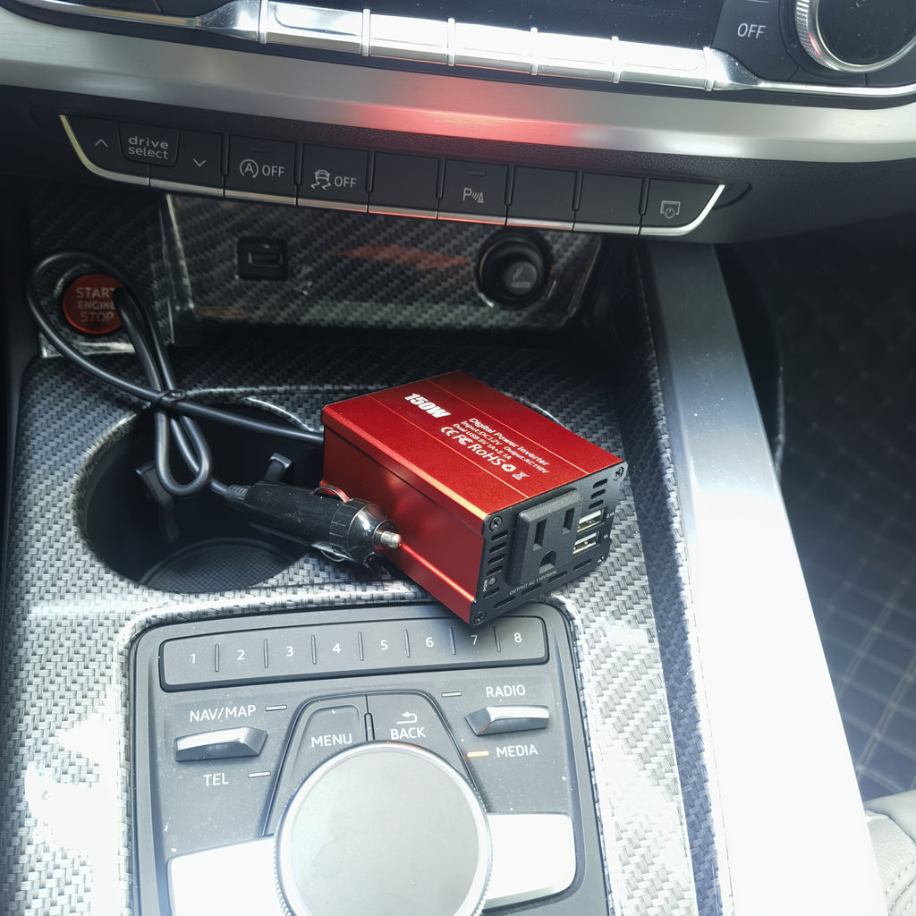 150W 车载逆变器 12V DC 转 110V AC 车载插头适配器转换器，带 3.1A 双 USB AC 车载充电器，适用于笔记本电脑，不含电池