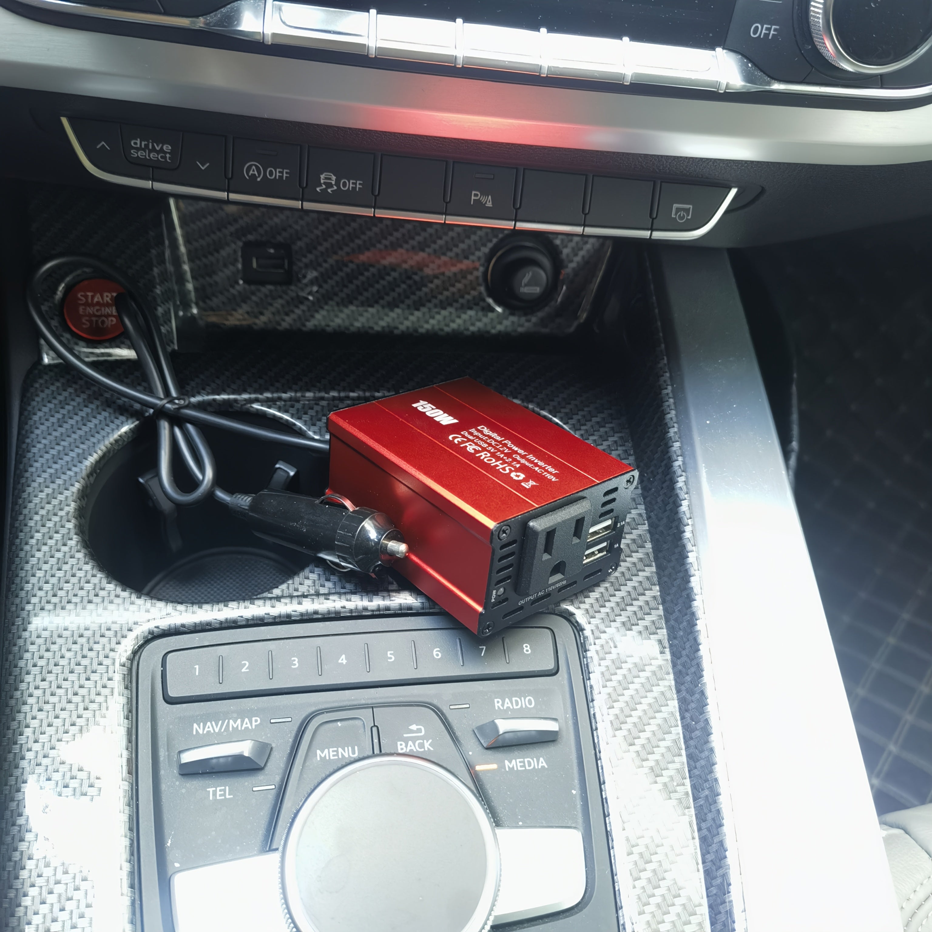 150W 车载逆变器 12V DC 转 110V AC 车载插头适配器转换器，带 3.1A 双 USB AC 车载充电器，适用于笔记本电脑，不含电池