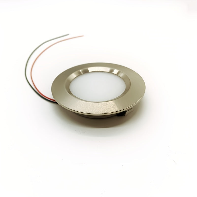 Recessed LED round downlight spotlight, metal aluminum housing, DC12V 24V, diameter 68mm*14mm, cutout 55mm, nickel color, 3W 5W LED cabinet light, for garage, bathroom, sauna lighting, shopping mall, restaurant, bedroom, corridor