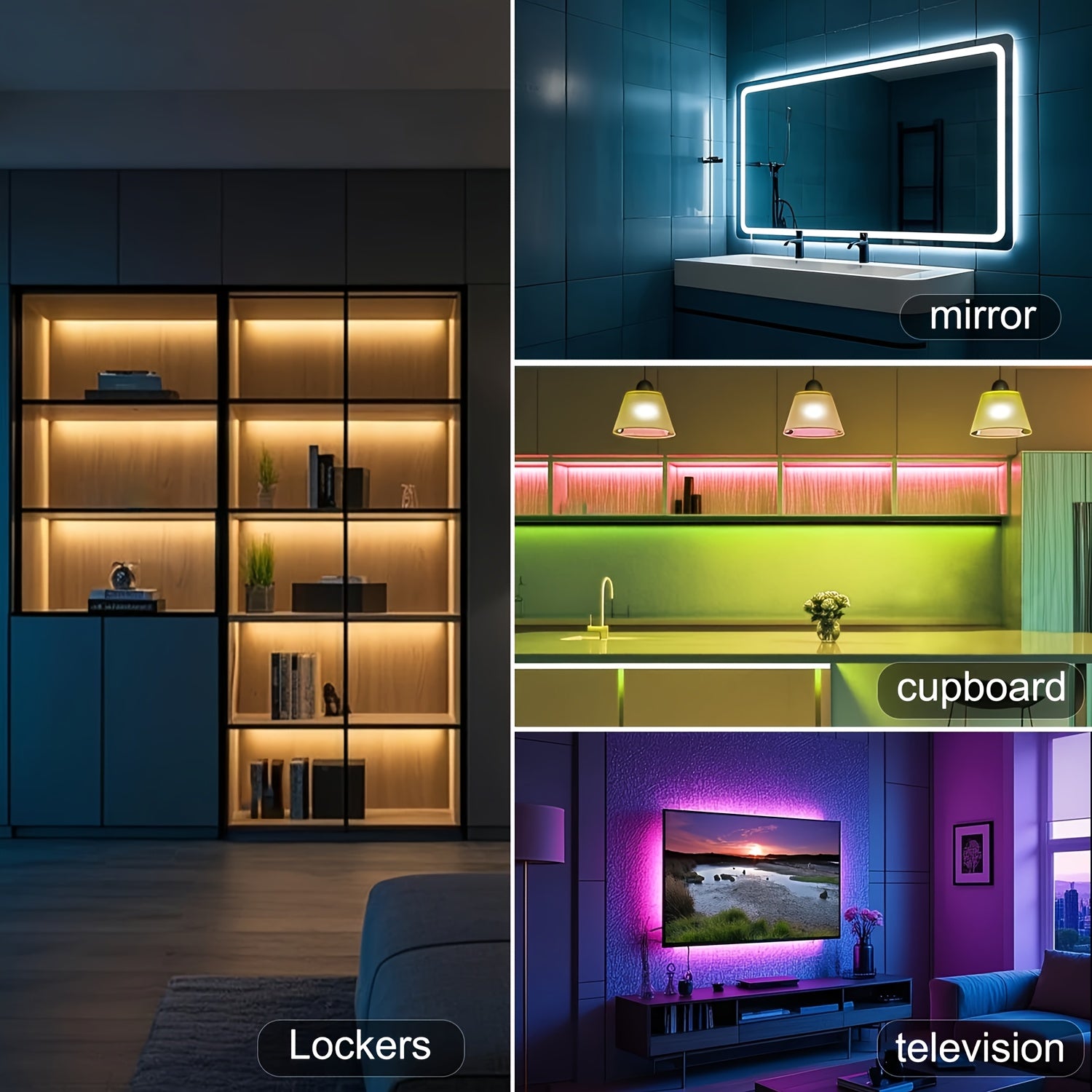 NBBUFF 加长版 LED 灯带，智能房间装饰 RGB 灯条，通过 App 和遥控器控制，带定时、音乐同步、多种场景和 1600 万色，适用于卧室、客厅天花板、万圣节、派对、节日礼物