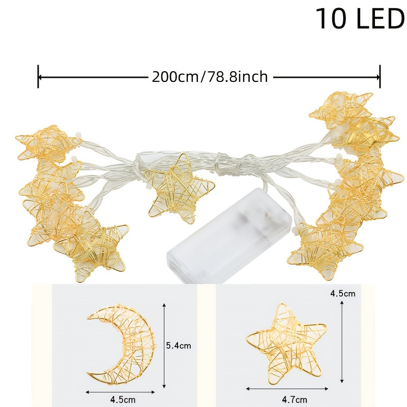 1PC月亮星型LED装饰灯，电池供电（不包含电池），适合室内，派个，婚礼，露营，卧室装饰，斋月，情人节