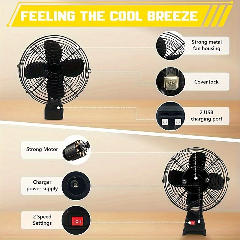 Portable 18V Battery Powered Cordless Fan, Cordless Jobsite Fan, 20W 3500RPM Low Voltage Protection Brushless Motor Fan, Industrial USB Port, Outdoor Use (Battery Not Included)