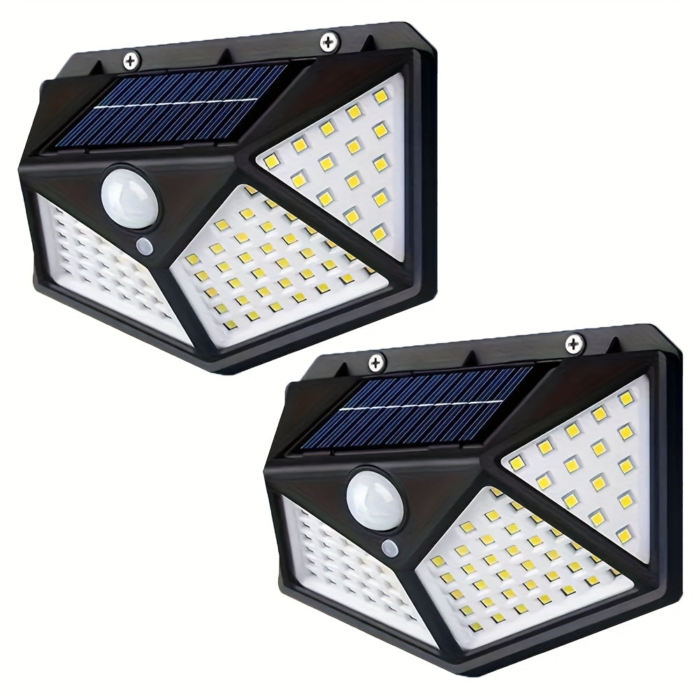2-Piece Outdoor Solar Wall Light High Brightness 100LED 4-Side Illumination 270-Degree Wide Angle Lighting Easy Installation IP54