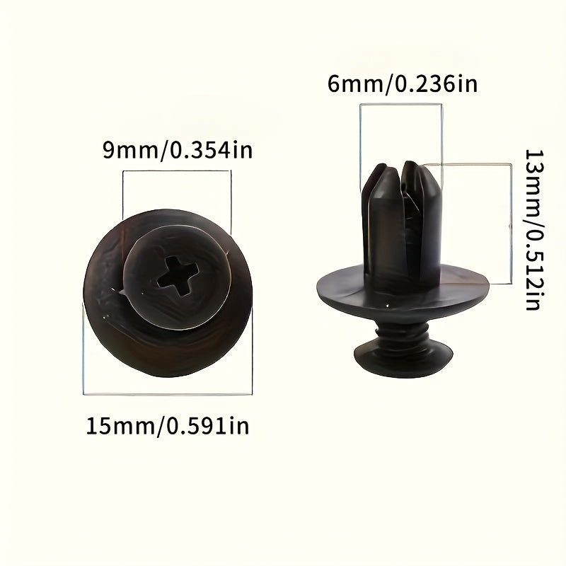 100/200-Piece 6mm/8mm Automotive Plastic Rivet Fasteners – For Door Trim Panel Fixing, Black Simple & Practical Essential Accessories, Fender Bumper Edge Molding Clips, Auto Bumper Rivets, Interior Trim Accessories, Decorative Trim Clips