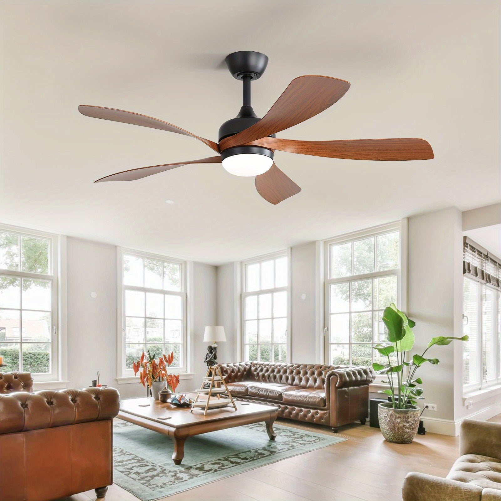 Sofucor 52 Inch Modern Ceiling Fan with Light, 3 Color Dimmable LED, 5 ABS Blades, Remote Control, Reversible DC Motor, Ideal for Room and Bedroom Decoration, Ceiling Fan with Light