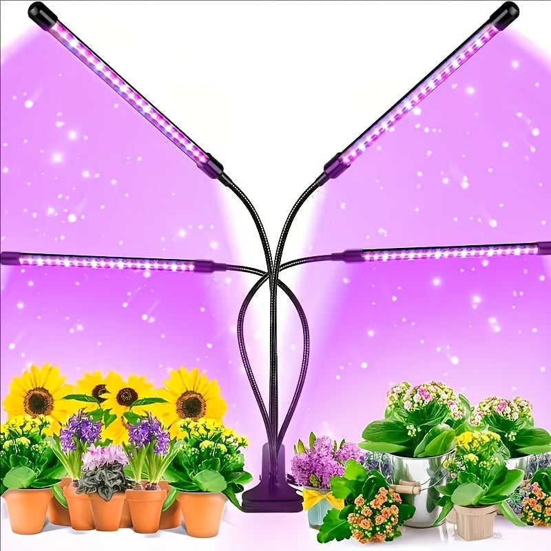 LED Plant Grow Light, 2/3/4-Head Full Spectrum Clip-On Grow Light Strip, Blue Red Dual Color LED Beads, for Indoor Plants, 5 Brightness Levels, 3/9/12H Auto Timer