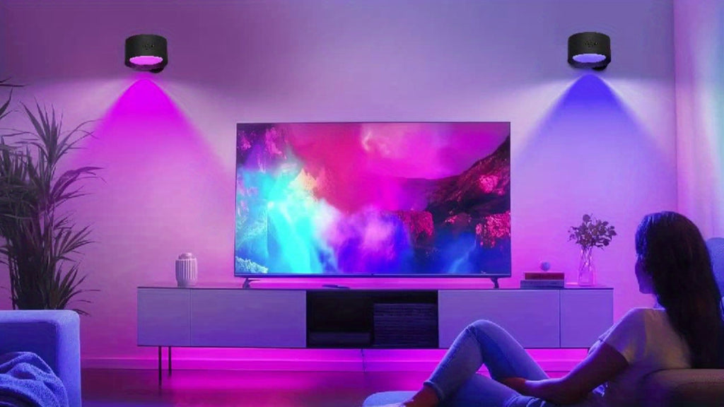 GVTCO Indoor Rechargeable LED Wall Light Multi-Color RGBW Wall Art Light, Portable Cordless LED Light, Dimmable with Remote Control Wall Light, 360° Rotation, USB Charging, 1200mAh, Wireless and Wall-Mounted