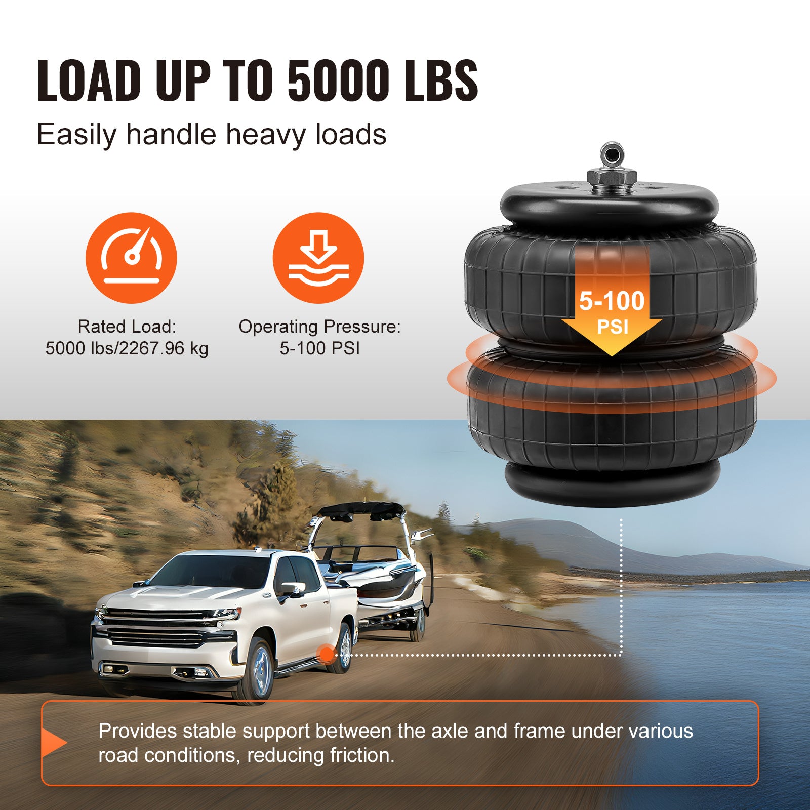 VEVOR Air Bag Suspension Kit, Air Spring Suspension Bag Kit, 5000 Lbs Load Capacity, 5 to 100 PSI