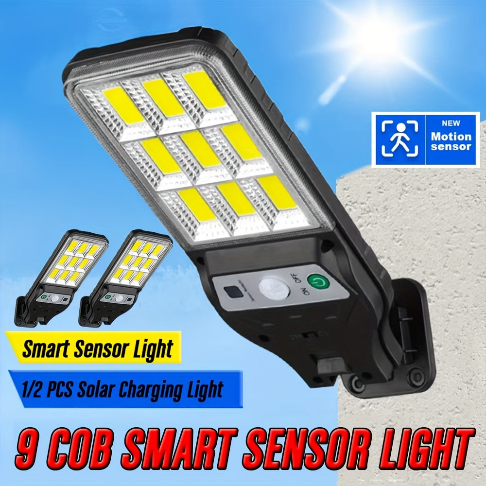 1/2 Pack COB Solar Exterior Wall Light, Smart Motion Sensor Switch, 3 Lighting Modes, Solar Charging Outdoor Street Light, Perfect for Outdoor Garden Lighting, Garden, Patio, Street Light, Porch Light, Home Lighting