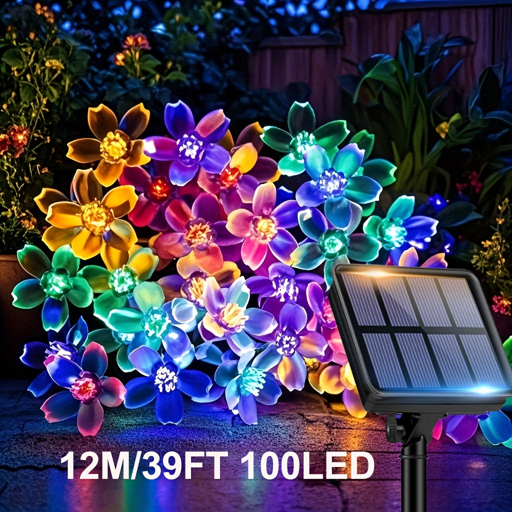 Solar Cherry Blossom String Light 100/50/20 LED Beads Flower Decorative Fairy Light Outdoor 8 Modes IPX4 Waterproof Fence Lawn Garden Trees Wedding Halloween Christmas Decorative Light