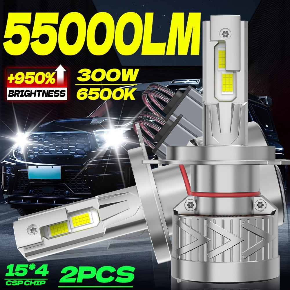 2-Pack LED Car Headlight Bulbs, Compatible with 9005/HB3, 9006/HB4, H1, H7 and H11 Models, 55,000 Lumens No CANBUS Error, 950% Brightness Increase, 6500K Cool White Light, Plug-and-Play, 60,000 Hours Ultra-Long Life