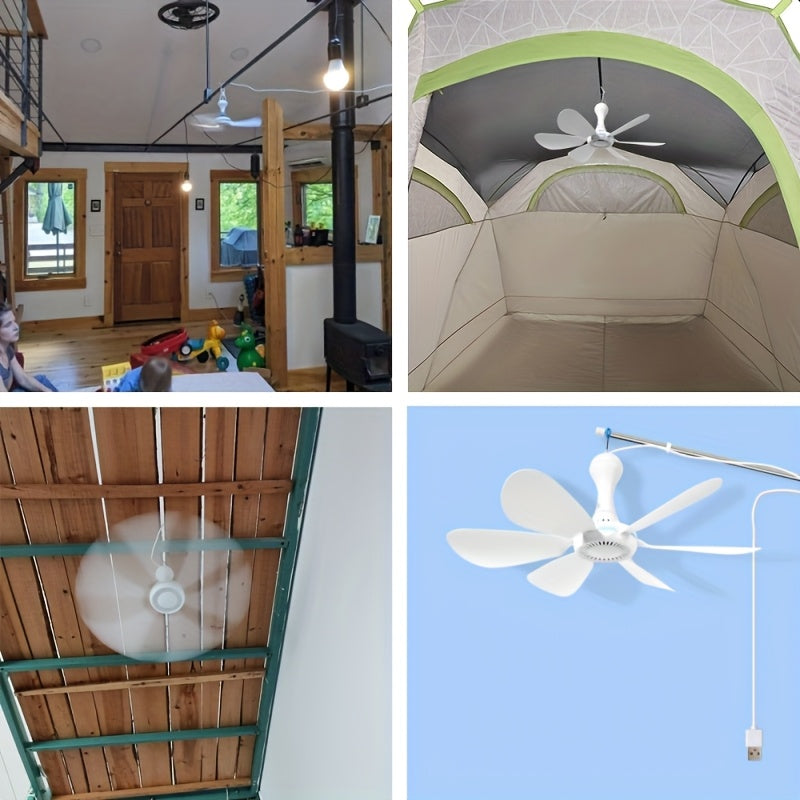 SENBOWE Silent Ceiling Fan - Ultra-Quiet Portable USB-Powered Hanging Fan with Sturdy Hook, Ideal for Camping, Dorm, Office, Bedroom - No Remote Needed, USB Cooling Fan, Portable Fan, Camping Gear