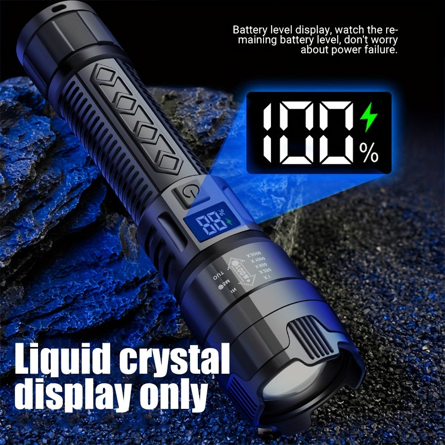 IPX6 USB Rechargeable New Flashlight, Long Lasting Battery, Multiple Adjustable Brightness Modes, Ideal for Camping, Power Outage, Home Use, Night Fishing and Emergency Gear