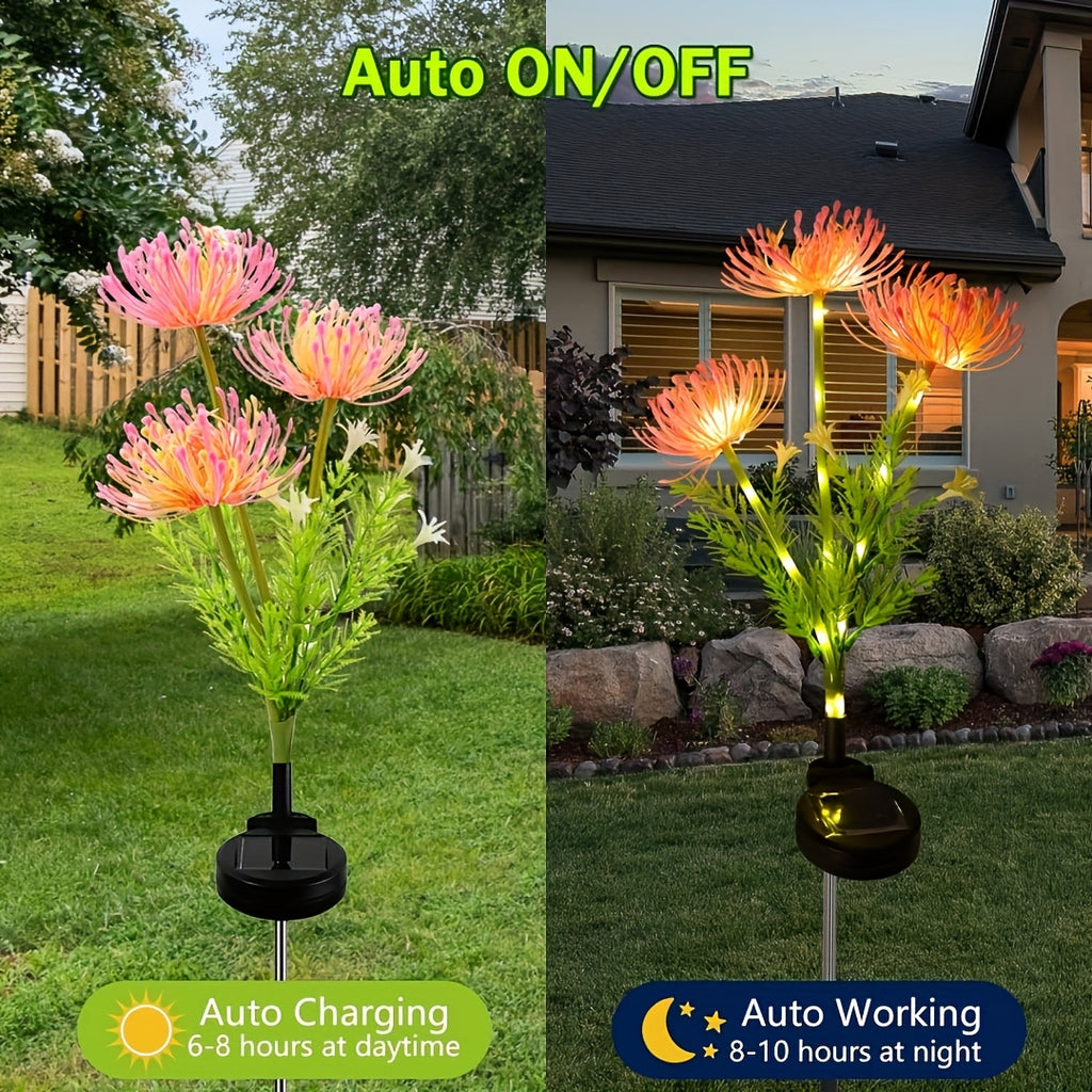 Solar Pink + Yellow Lycoris Radiata 4-Piece 12-Head Solar Flower Light, Outdoor Solar Garden Light, Suitable for Christmas Decoration, Flower Light with Glowing Stem, Can Be Used for Flower Pot, Courtyard, Path, Balcony and Garden Decoration