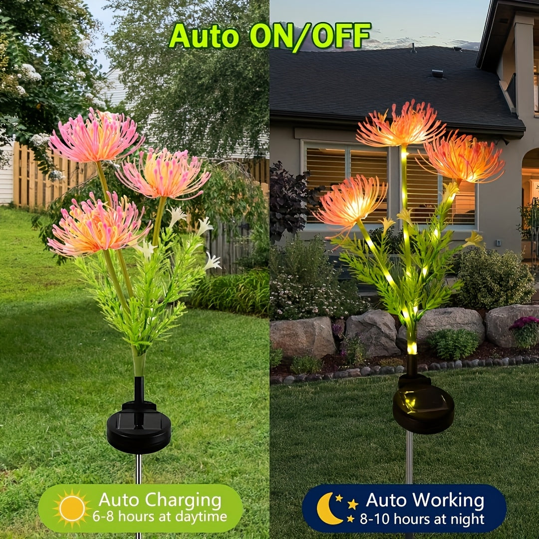Solar Pink + Yellow Lycoris Radiata 4-Piece 12-Head Solar Flower Light, Outdoor Solar Garden Light, Suitable for Christmas Decoration, Flower Light with Glowing Stem, Can Be Used for Flower Pot, Courtyard, Path, Balcony and Garden Decoration