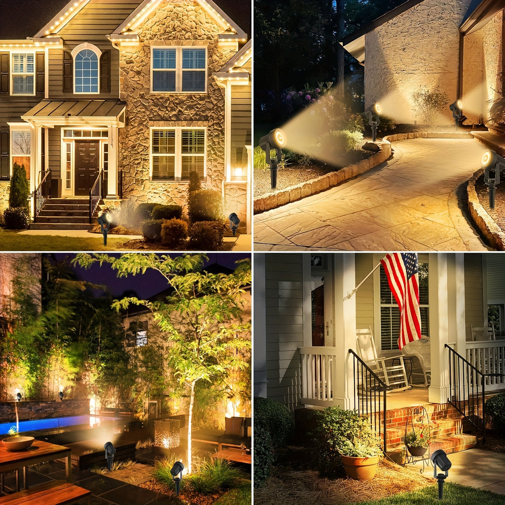 2-pack solar outdoor spotlight, warm white & cool white, solar landscape spotlight, Christmas spotlight, solar yard spotlight, suitable for courtyards, trees, gardens, ponds, pool areas. (2-in-1)