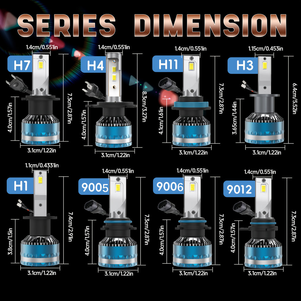 [2-Pack] Super Bright LED Car Lights H7/H1/H4/H8/H9/H11/9005/9006/9012 Universal, Fan Cooling, Aluminum Body, 6000K Pure White Light, Easy-to-Install Car Bulbs
