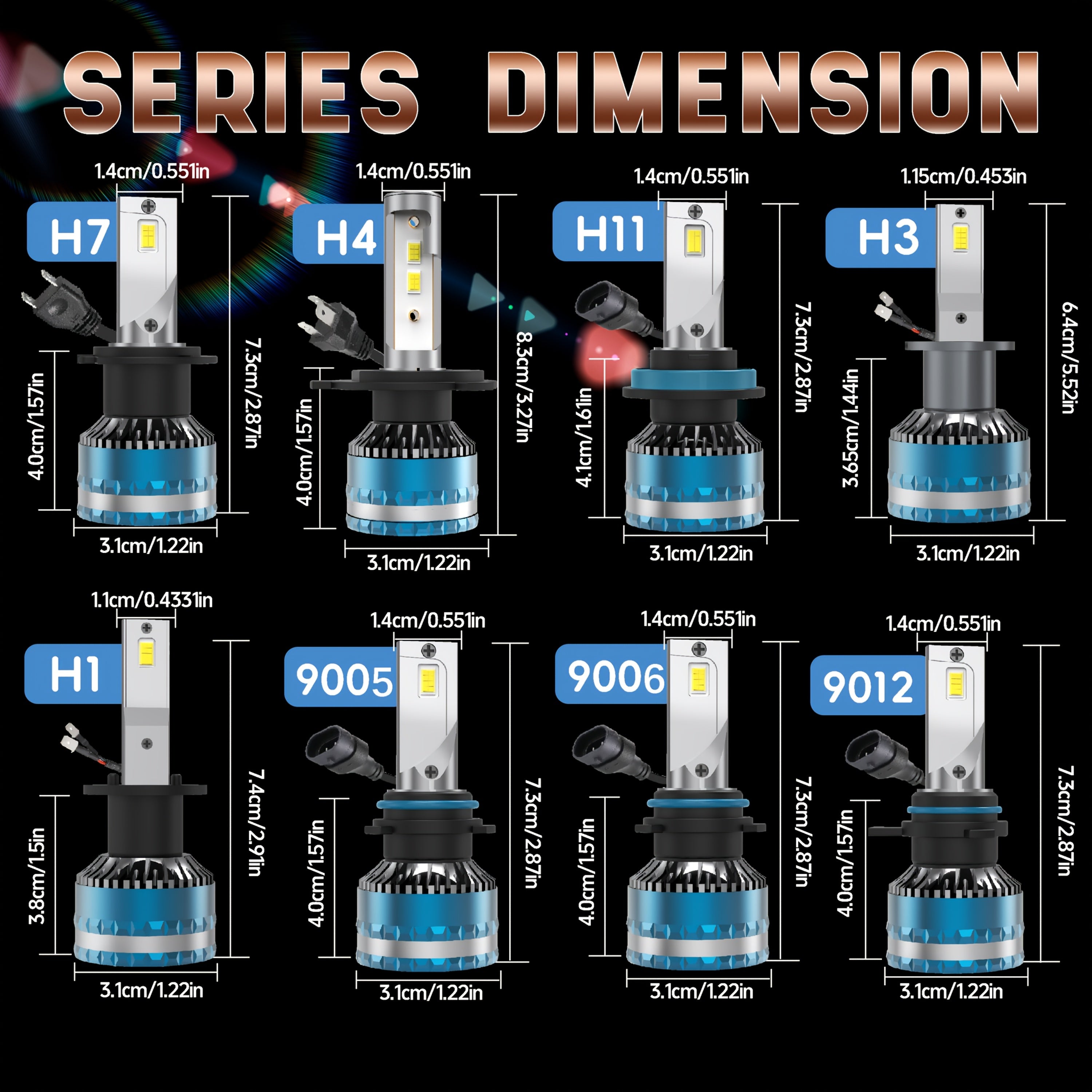 [2-Pack] Super Bright LED Car Lights H7/H1/H4/H8/H9/H11/9005/9006/9012 Universal, Fan Cooling, Aluminum Body, 6000K Pure White Light, Easy-to-Install Car Bulbs