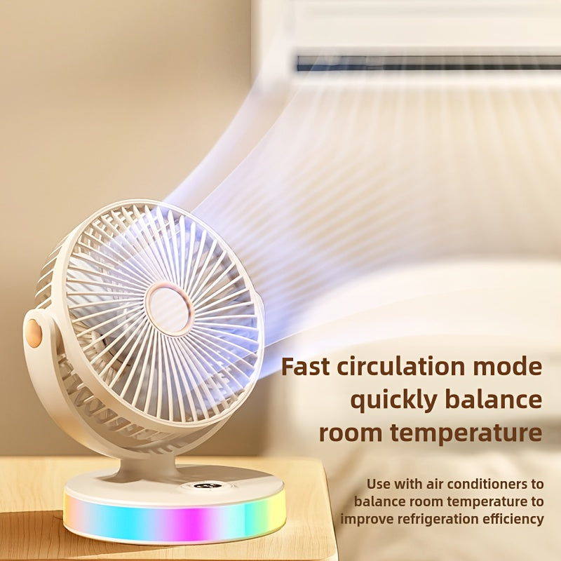 2025 New Colorful Desk Lamp Fan, USB Rechargeable 1800mAh Large Capacity Battery, 3 Speed Levels, Wall Mountable