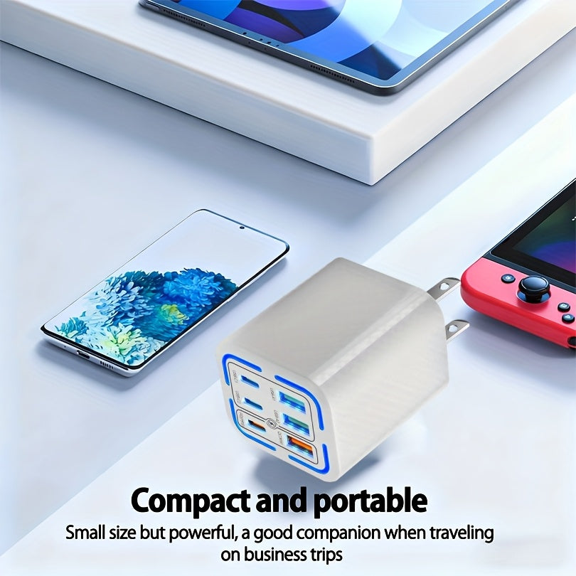 50W USB Type C Wall Charger, Type C Fast Charging, 6-Port (USB C + Type C) Fast Charger - Compatible for iPhone 17/ 16/ 15/ 13/ 13 Pro/ 12/ 12 Pro/ XR/ SE, Pro/ Mini/ Air - Perfect Christmas/ Holiday Gift, Multidevice Charging, Office Power Adapter